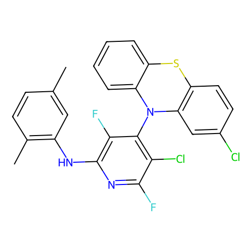 5-chloro-4-(2-chloro-10H-phenothiazin-10-yl)-N-(2,5-dimethylphenyl)-3,6-difluoropyridin-2-amine structure