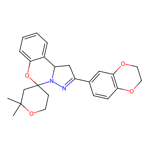 2'-(2,3-dihydro-1,4-benzodioxin-6-yl)-2,2-dimethyl-1',2,3,5,6,10b'-hexahydrospiro[pyran-4,5'-pyrazolo[1,5-c][1,3]benzoxazine] structure