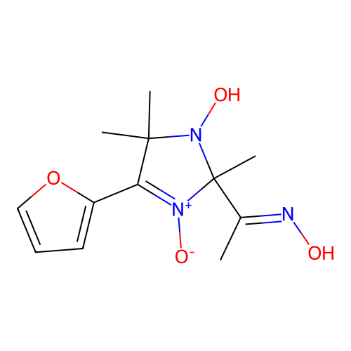 (E)-4-(furan-2-yl)-1-hydroxy-2-(1-(hydroxyimino)ethyl)-2,5,5-trimethyl-2,5-dihydro-1H-imidazole 3-oxide structure