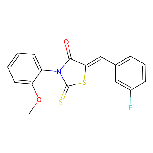 (Z)-5-(3-fluorobenzylidene)-3-(2-methoxyphenyl)-2-thioxothiazolidin-4-one structure