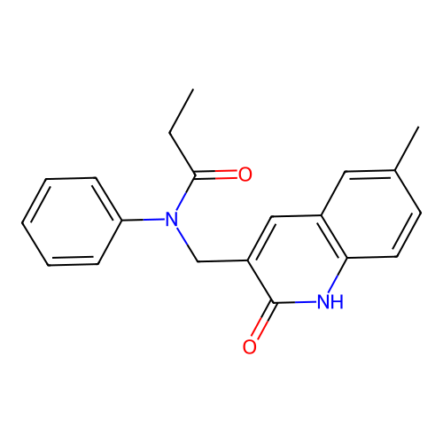 N-[(6-methyl-2-oxo-1H-quinolin-3-yl)methyl]-N-phenylpropanamide structure