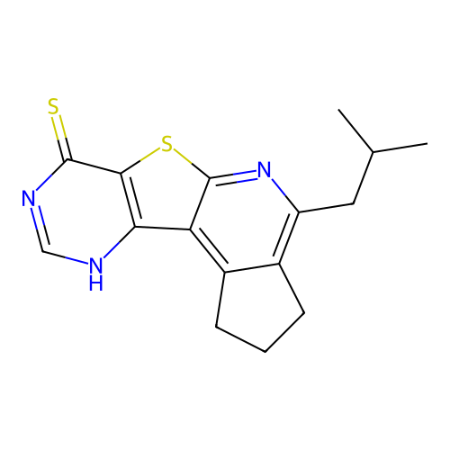 4-(2-methylpropyl)-2,3-dihydro-1H-cyclopenta[4',5']pyrido[3',2':4,5]thieno[3,2-d]pyrimidine-7(8H)-thione structure