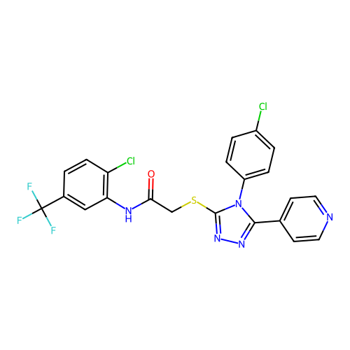 2-[[4-(4-chlorophenyl)-5-pyridin-4-yl-1,2,4-triazol-3-yl]sulfanyl]-N-[2-chloro-5-(trifluoromethyl)phenyl]acetamide structure