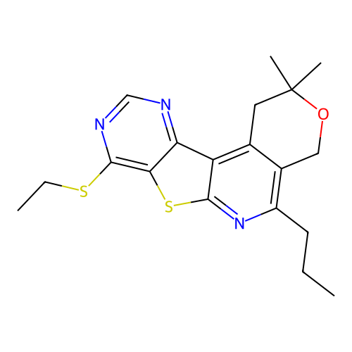 8-(ethylsulfanyl)-2,2-dimethyl-5-propyl-1,4-dihydro-2H-pyrano[4'',3'':4',5']pyrido[3',2':4,5]thieno[3,2-d]pyrimidine structure