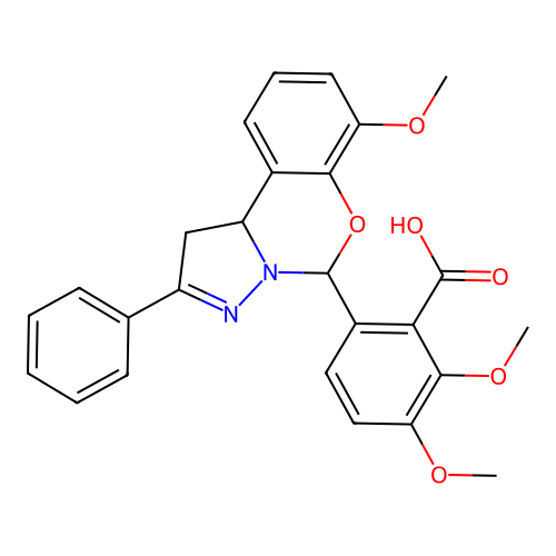 2,3-dimethoxy-6-(7-methoxy-2-phenyl-1,10b-dihydropyrazolo[1,5-c][1,3]benzoxazin-5-yl)benzoic acid structure