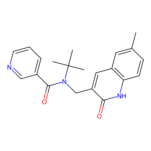 N-tert-butyl-N-[(6-methyl-2-oxo-1H-quinolin-3-yl)methyl]pyridine-3-carboxamide structure