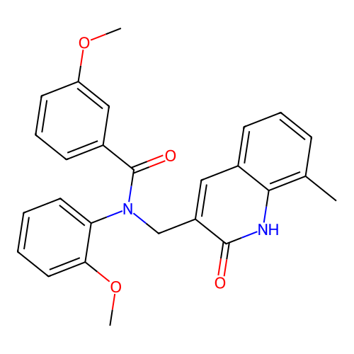3-methoxy-N-(2-methoxyphenyl)-N-[(8-methyl-2-oxo-1H-quinolin-3-yl)methyl]benzamide structure