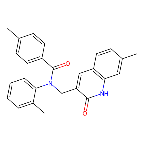 4-methyl-N-[(7-methyl-2-oxo-1H-quinolin-3-yl)methyl]-N-(2-methylphenyl)benzamide structure