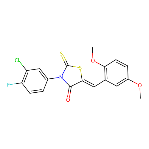 (Z)-3-(3-chloro-4-fluorophenyl)-5-(2,5-dimethoxybenzylidene)-2-thioxothiazolidin-4-one structure