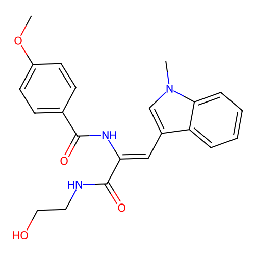 (Z)-N-(3-((2-hydroxyethyl)amino)-1-(1-methyl-1H-indol-3-yl)-3-oxoprop-1-en-2-yl)-4-methoxybenzamide structure