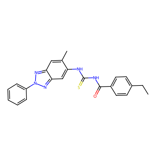 4-ethyl-N-[(6-methyl-2-phenyl-2H-benzotriazol-5-yl)carbamothioyl]benzamide structure