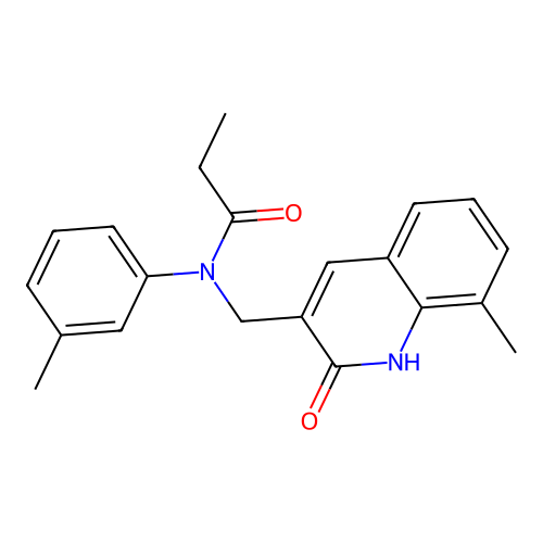 N-[(8-methyl-2-oxo-1H-quinolin-3-yl)methyl]-N-(3-methylphenyl)propanamide structure