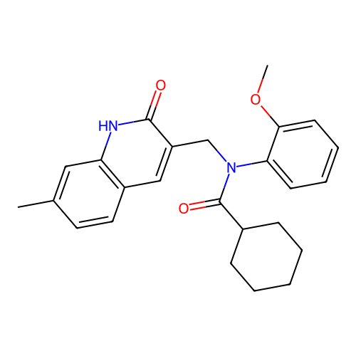 N-((2-hydroxy-7-methylquinolin-3-yl)methyl)-N-(2-methoxyphenyl)cyclohexanecarboxamide structure
