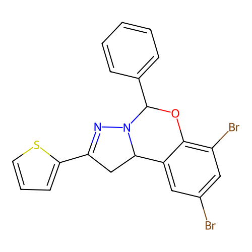 7,9-dibromo-5-phenyl-2-(thiophen-2-yl)-1,10b-dihydropyrazolo[1,5-c][1,3]benzoxazine structure