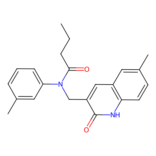 N-[(6-methyl-2-oxo-1H-quinolin-3-yl)methyl]-N-(3-methylphenyl)butanamide structure