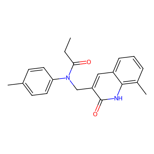 N-[(8-methyl-2-oxo-1H-quinolin-3-yl)methyl]-N-(4-methylphenyl)propanamide structure