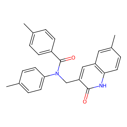 4-methyl-N-[(6-methyl-2-oxo-1H-quinolin-3-yl)methyl]-N-(4-methylphenyl)benzamide structure