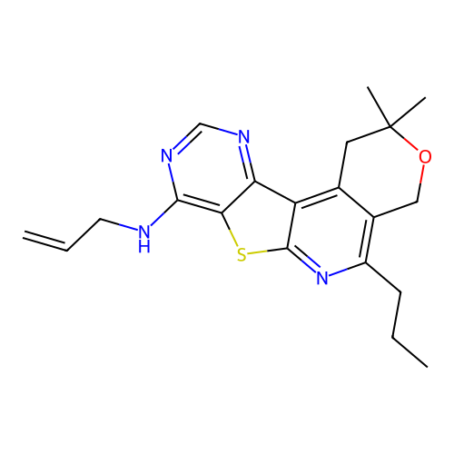 2,2-dimethyl-N-(prop-2-en-1-yl)-5-propyl-1,4-dihydro-2H-pyrano[4'',3'':4',5']pyrido[3',2':4,5]thieno[3,2-d]pyrimidin-8-amine structure
