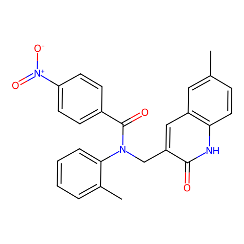 N-[(6-methyl-2-oxo-1H-quinolin-3-yl)methyl]-N-(2-methylphenyl)-4-nitrobenzamide structure