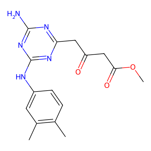 Methyl 4-[4-amino-6-(3,4-dimethylanilino)-1,3,5-triazin-2-yl]-3-oxobutanoate structure