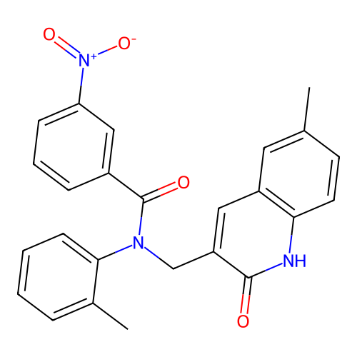 N-[(6-methyl-2-oxo-1H-quinolin-3-yl)methyl]-N-(2-methylphenyl)-3-nitrobenzamide structure