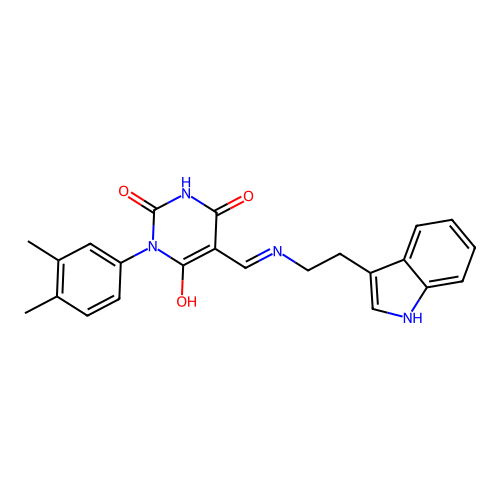 1-(3,4-dimethylphenyl)-5-[[2-(1H-indol-3-yl)ethylamino]methylidene]-1,3-diazinane-2,4,6-trione structure