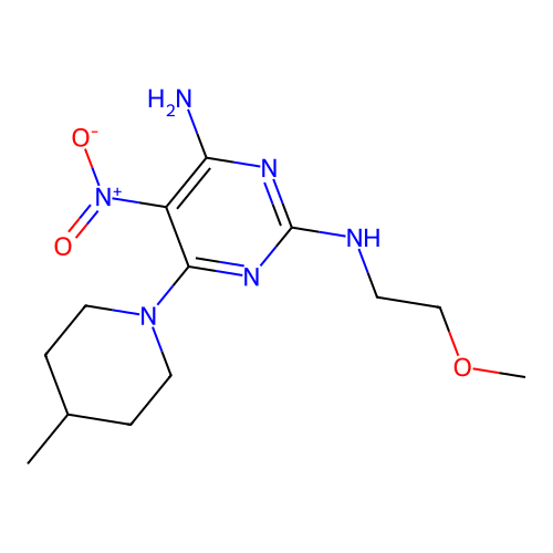 [4-Amino-6-(4-methylpiperidyl)-5-nitropyrimidin-2-yl](2-methoxyethyl)amine structure