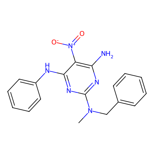 [4-Amino-5-nitro-6-(phenylamino)pyrimidin-2-yl]methylbenzylamine structure