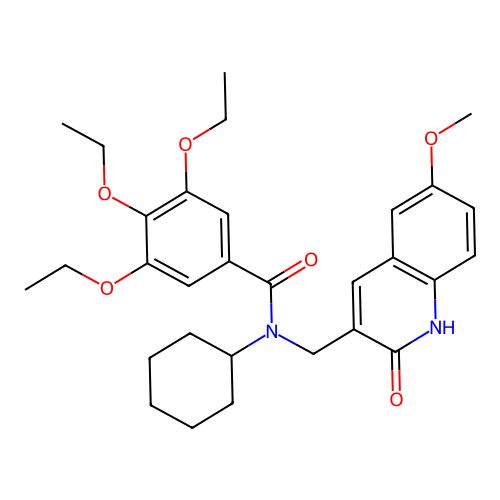N-cyclohexyl-3,4,5-triethoxy-N-[(6-methoxy-2-oxo-1H-quinolin-3-yl)methyl]benzamide structure