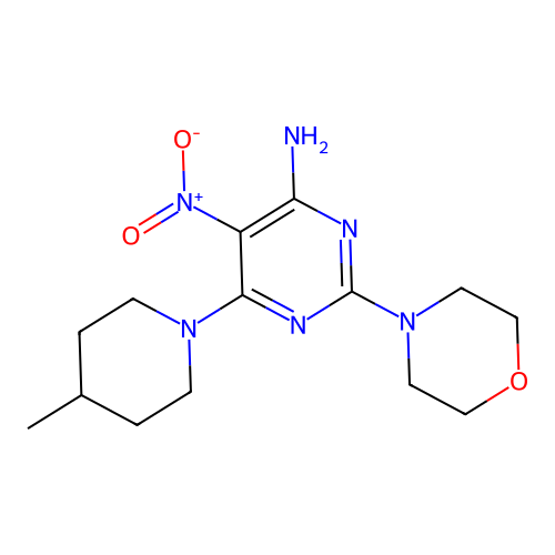 6-(4-Methylpiperidyl)-2-morpholin-4-yl-5-nitropyrimidine-4-ylamine structure