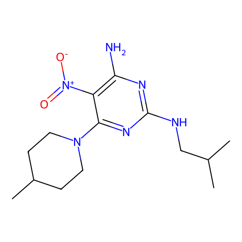 6-(4-methylpiperidin-1-yl)-N~2~-(2-methylpropyl)-5-nitropyrimidine-2,4-diamine structure
