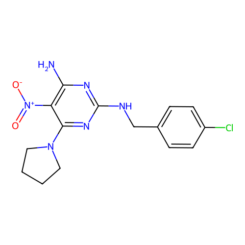N~2~-(4-chlorobenzyl)-5-nitro-6-(pyrrolidin-1-yl)pyrimidine-2,4-diamine structure