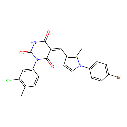 (5Z)-5-[[1-(4-bromophenyl)-2,5-dimethylpyrrol-3-yl]methylidene]-1-(3-chloro-4-methylphenyl)-1,3-diazinane-2,4,6-trione structure