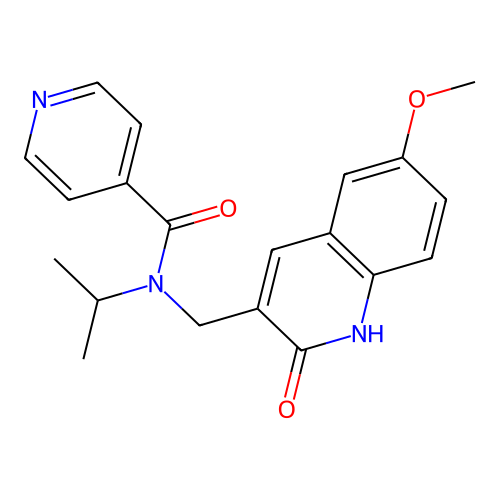 N-[(6-methoxy-2-oxo-1H-quinolin-3-yl)methyl]-N-propan-2-ylpyridine-4-carboxamide structure