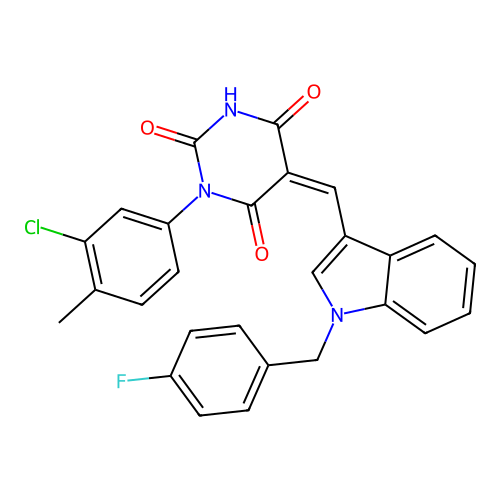 (5Z)-1-(3-chloro-4-methylphenyl)-5-[[1-[(4-fluorophenyl)methyl]indol-3-yl]methylidene]-1,3-diazinane-2,4,6-trione structure