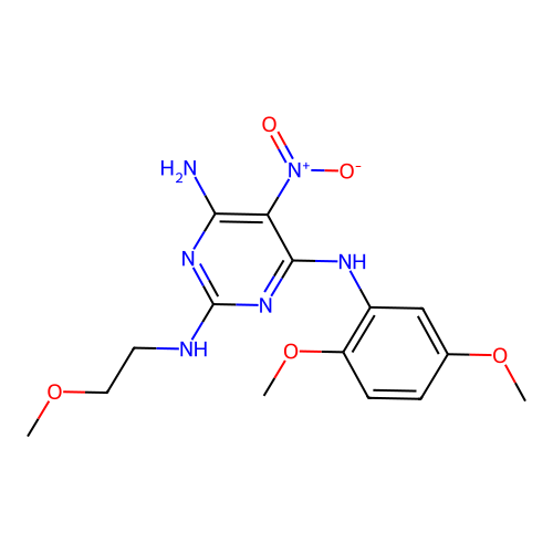{6-amino-2-[(2-methoxyethyl)amino]-5-nitropyrimidin-4-yl}(2,5-dimethoxyphenyl) amine structure