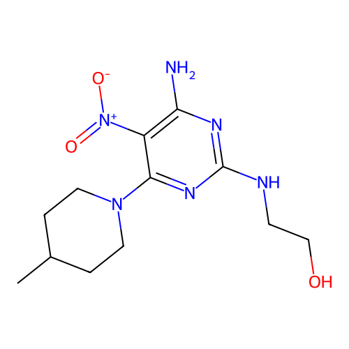 2-((4-Amino-6-(4-methylpiperidin-1-yl)-5-nitropyrimidin-2-yl)amino)ethanol structure