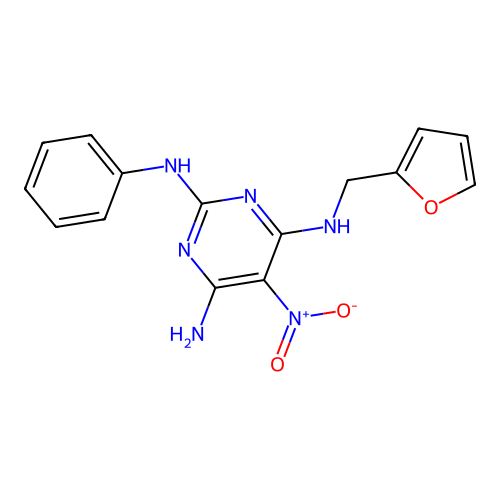 N'-Furan-2-ylmethyl-5-nitro-N-phenyl-pyrimidine-2,4,6-triamine structure