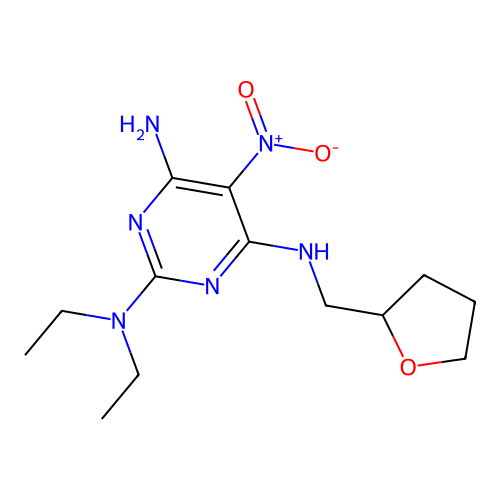 2-N,2-N-diethyl-5-nitro-4-N-(oxolan-2-ylmethyl)pyrimidine-2,4,6-triamine structure