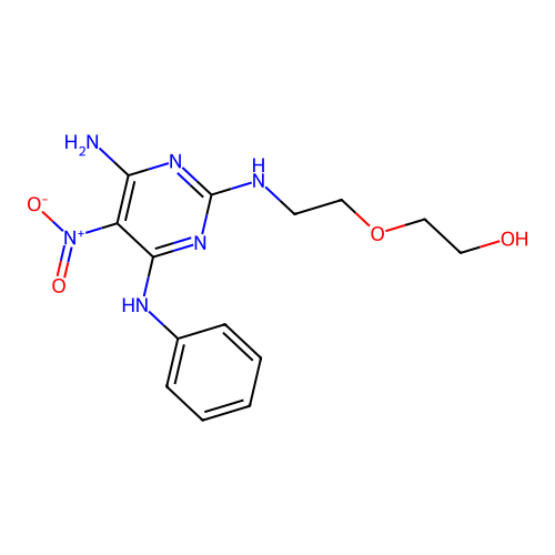 2-(2-((4-Amino-5-nitro-6-(phenylamino)pyrimidin-2-yl)amino)ethoxy)ethanol structure