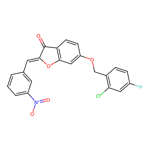 (Z)-6-((2-chloro-4-fluorobenzyl)oxy)-2-(3-nitrobenzylidene)benzofuran-3(2H)-one structure