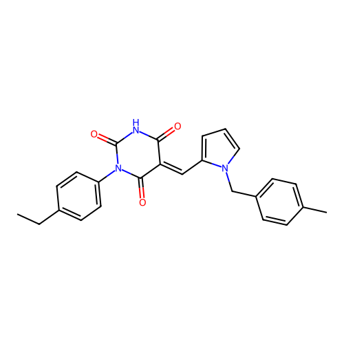 (E)-1-(4-ethylphenyl)-5-((1-(4-methylbenzyl)-1H-pyrrol-2-yl)methylene)pyrimidine-2,4,6(1H,3H,5H)-trione structure