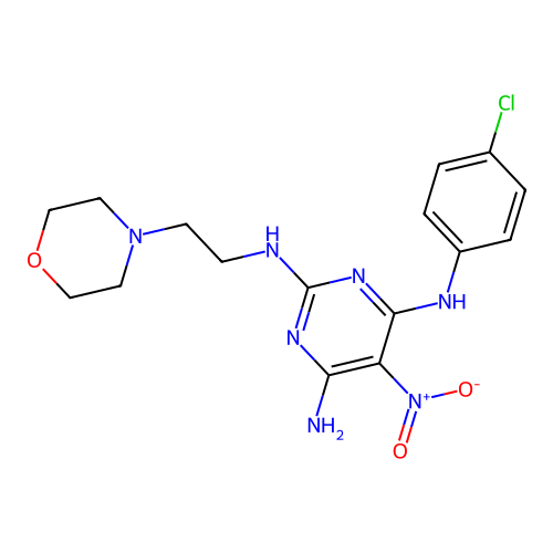 4-N-(4-chlorophenyl)-2-N-(2-morpholin-4-ylethyl)-5-nitropyrimidine-2,4,6-triamine structure