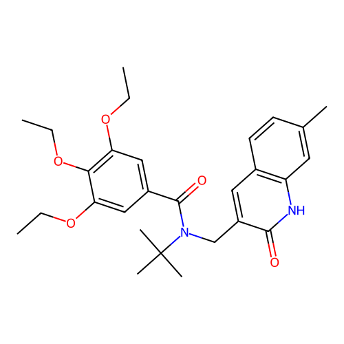 3,4,5-triethoxy-N-[(7-methyl-2-oxo-1H-quinolin-3-yl)methyl]-N-tert-butyl-benzamide structure