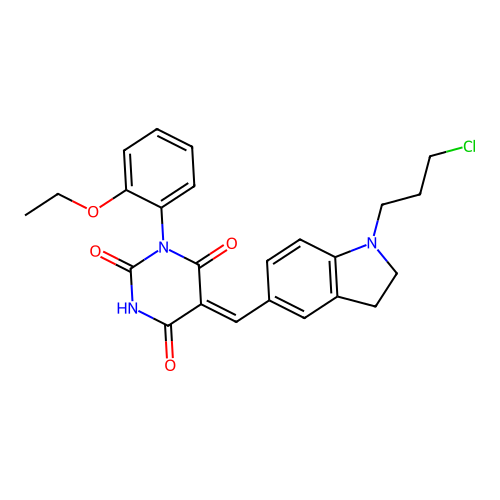 (5Z)-5-[[1-(3-chloropropyl)-2,3-dihydroindol-5-yl]methylidene]-1-(2-ethoxyphenyl)-1,3-diazinane-2,4,6-trione structure