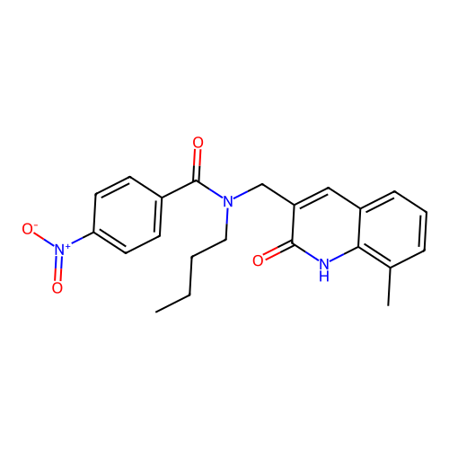 N-butyl-N-[(8-methyl-2-oxo-1H-quinolin-3-yl)methyl]-4-nitrobenzamide structure