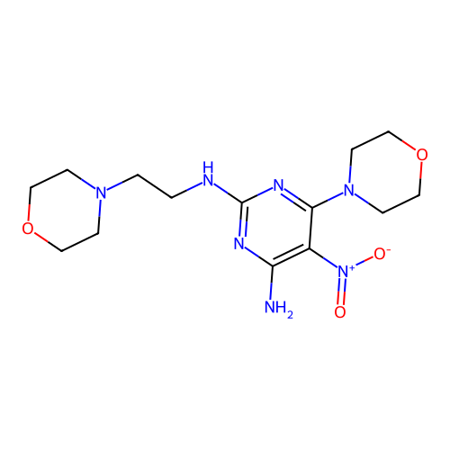 6-(morpholin-4-yl)-N~2~-[2-(morpholin-4-yl)ethyl]-5-nitropyrimidine-2,4-diamine structure
