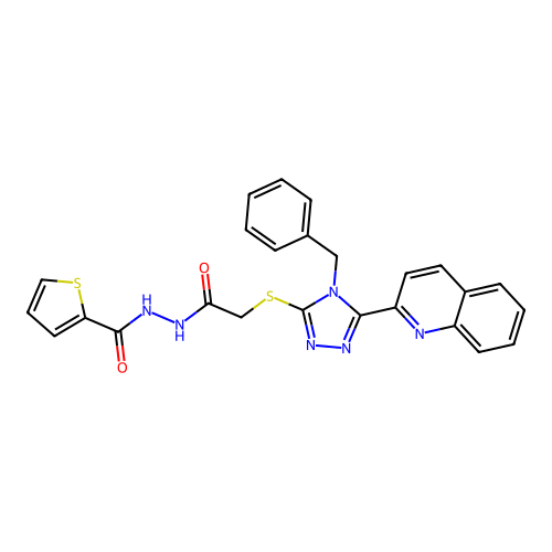 N'-[2-[(4-benzyl-5-quinolin-2-yl-1,2,4-triazol-3-yl)sulfanyl]acetyl]thiophene-2-carbohydrazide structure