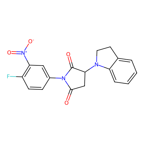 3-(2,3-dihydro-1H-indol-1-yl)-1-(4-fluoro-3-nitrophenyl)pyrrolidine-2,5-dione structure
