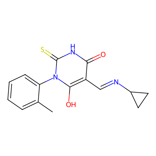 5-[(cyclopropylamino)methylidene]-1-(2-methylphenyl)-2-sulfanylidene-1,3-diazinane-4,6-dione structure